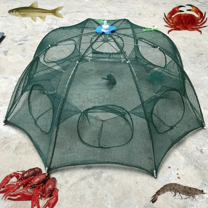

Newly 6 Holes Foldable Fishing Mesh Nylon Crab Shrimp Net Trap Cast Dip Cage Fishing Bait For Fish Minnow Crawfish