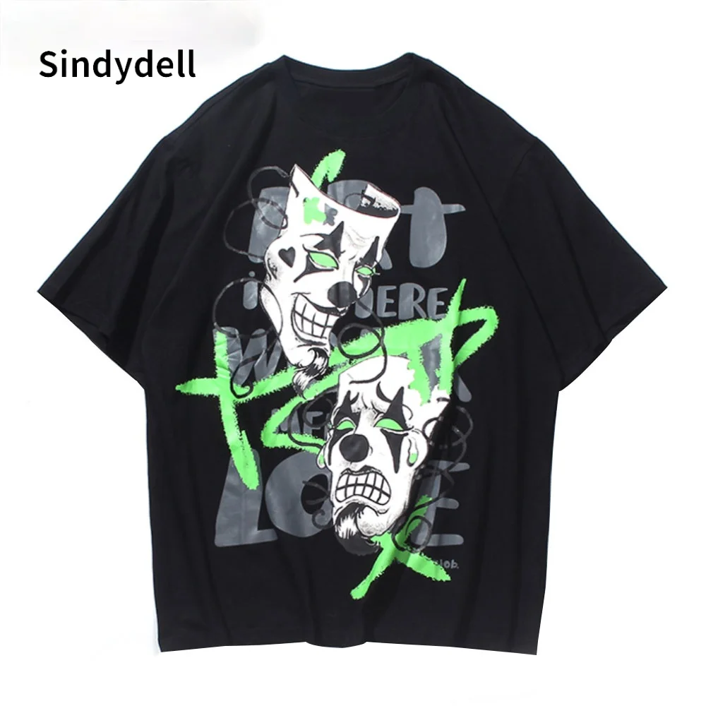 

Sindydell Tees Shirts Hip Hop Graffiti Jokers Masker Katoen Punk Rock Gothic Tshirts Streetwear Harajuku Casual Korte Mouw Tops