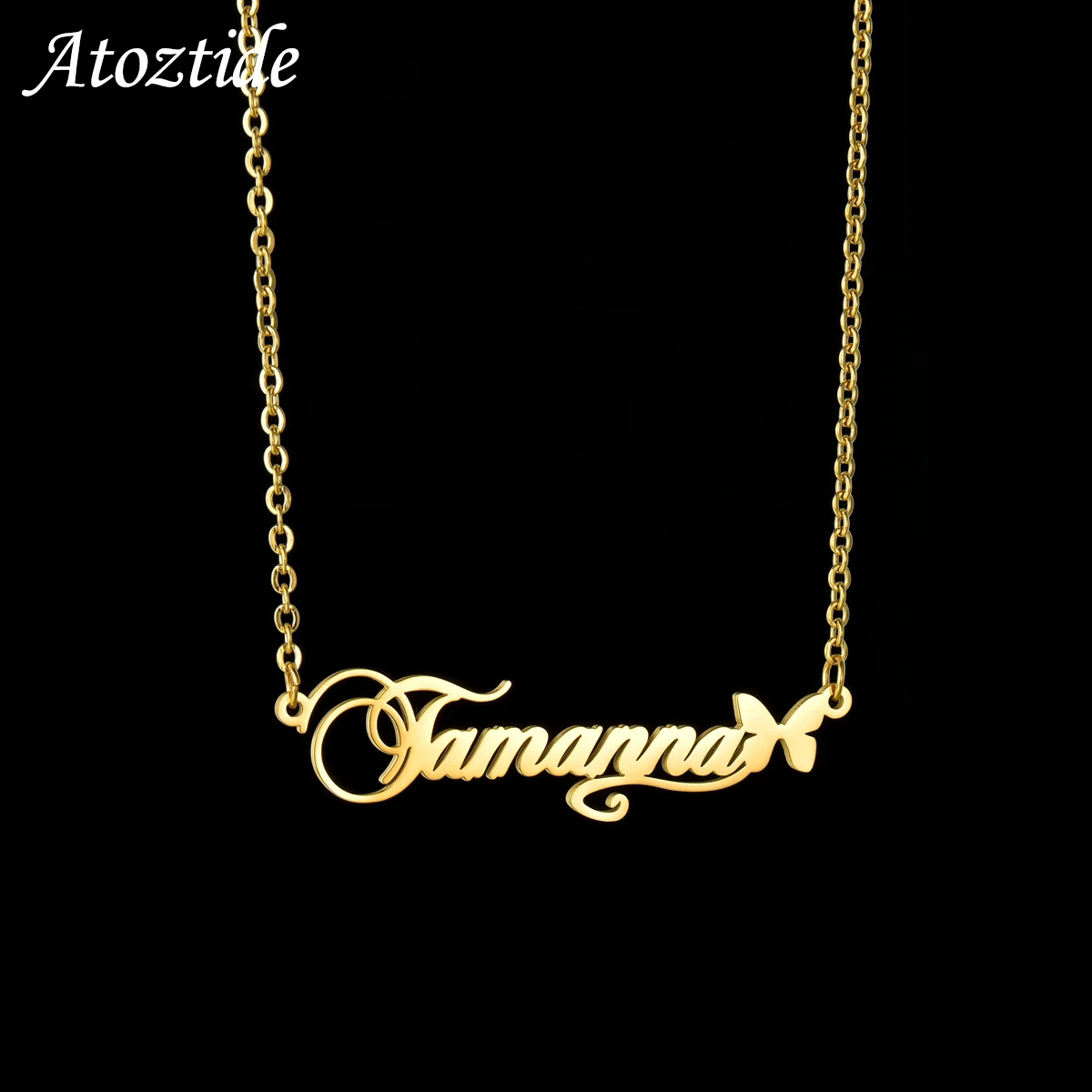Ожерелье женское из нержавеющей стали с золотыми буквами и бабочками | Украшения