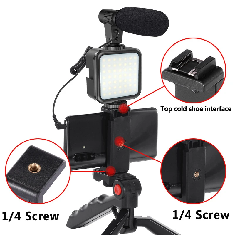 Condenser Microphone With Tripod LED Fill Light For Professional Photo Video Camera Phone Interview Live Recording YouTube | Электроника