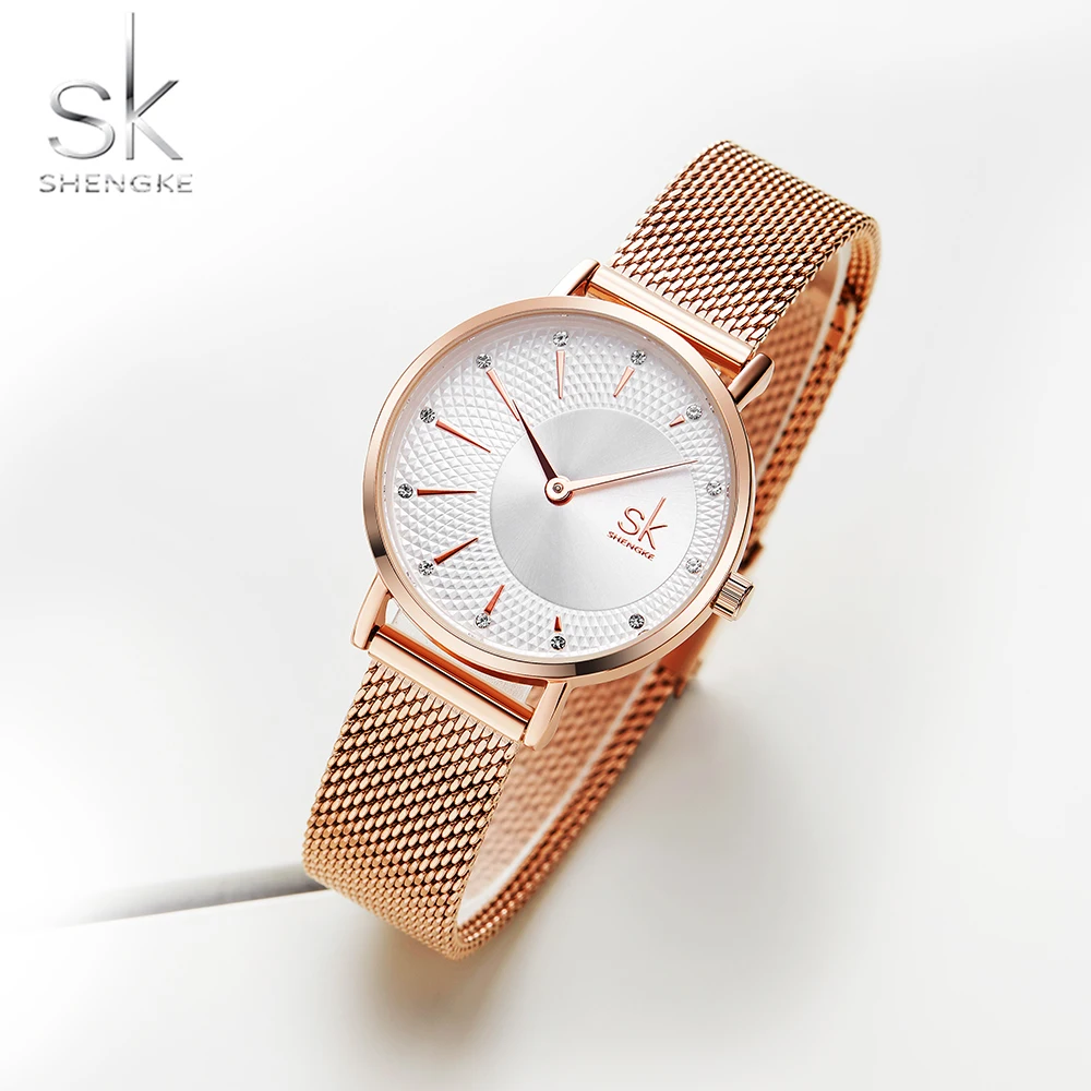 

Shengke Fashion Women Causal Quartz Wrist Watch Brand Elegant Rose Gold Steel Belt Bayan Kol Saati 2019 Clock Ladies Wristwatch