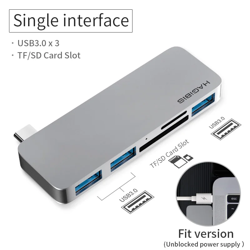 Hagibis 7-в-1 двойной USB-C концентратор Тип-C USB HUB адаптер USB-C к HDMI SD/TF Card Reader PD зарядки 4 к HD для MacBook Pro USB 3,0 концентратор - Цвет: 5 in 1