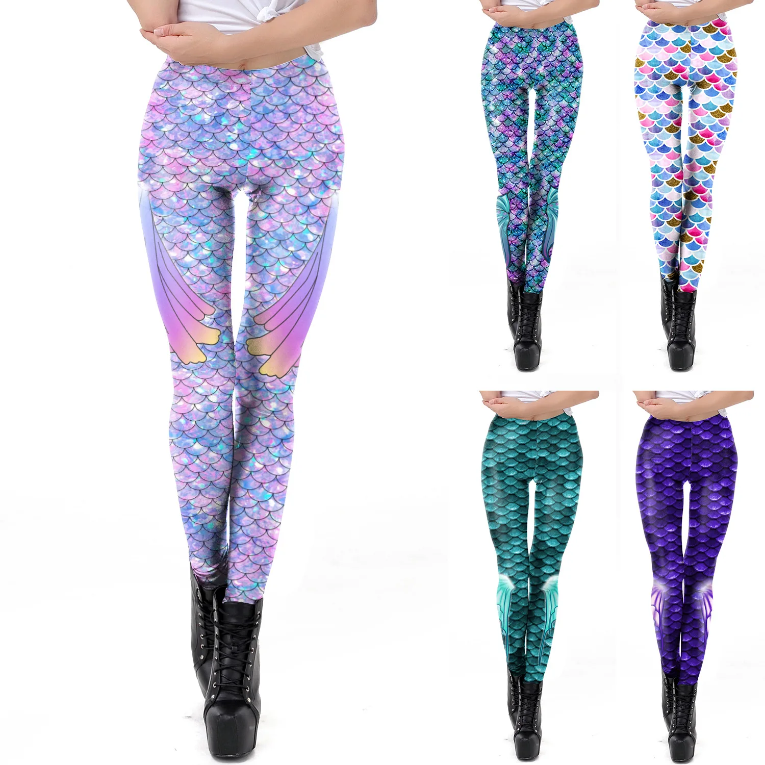 Женские леггинсы русалка эластичные Леггинсы пуш ап с высокой талией одежда для