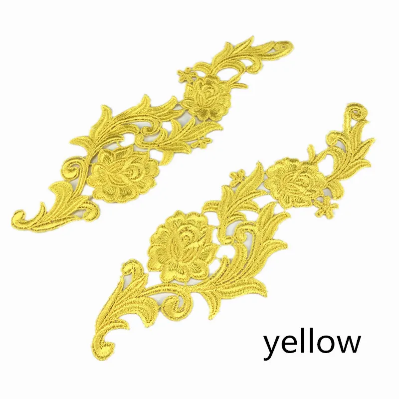 1 pair yellow Zsbszc зеркальная пара золотистого и серебряного цвета с вышивкой, кружевной аппликацией, цветочными нашивками, воротничком, свадебное платье, торжественное платье, аксессуары, ткань JA35 - Цвет: 1 pair yellow