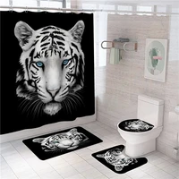 tiger and leopard animal printing shower curtain set toilet bathroom shower curtain carpet toilet mat home decoration crtain