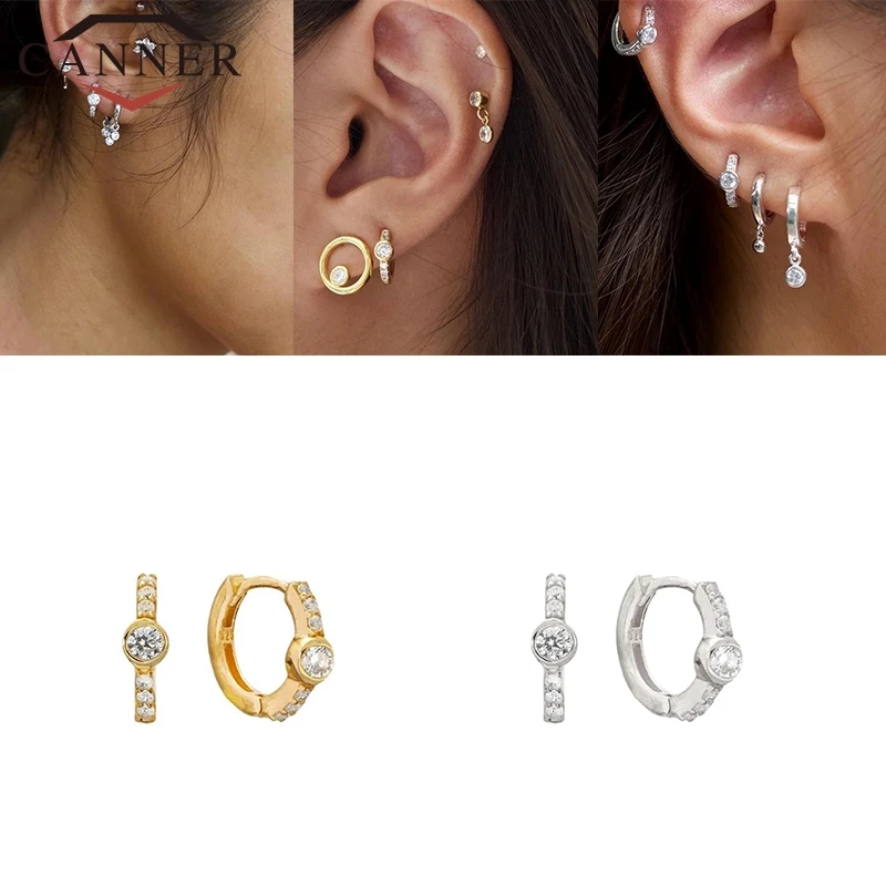

CANNER Real 925 Silver Zircon CZ Hoop Earrings for Women Fashion Round Circle Earrings Round Earing Party Wedding Jewelry