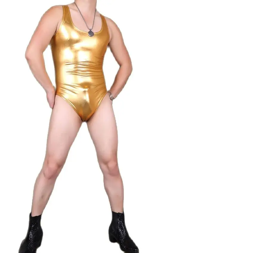 Мужская майка для бодибилдинга размера плюс блестящая Облегающая цельная