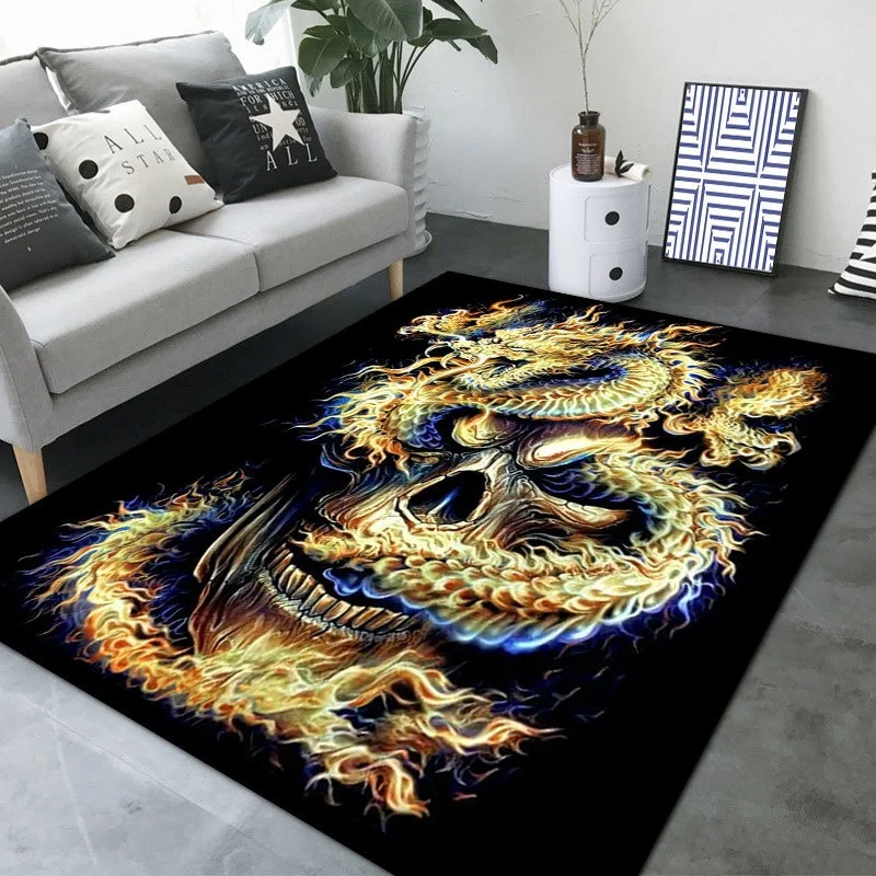 

Декоративный квадратный фланелевый Мягкий 3D ковер с рисунком огня, дракона, черепа, современный домашний напольный коврик для гостиной, ков...