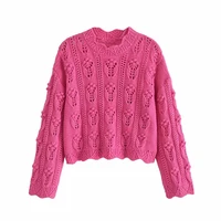 2022 autumn winter women hollow casual knit sweaters green color knitted sweater o neck long sleeve jumpers female pullover