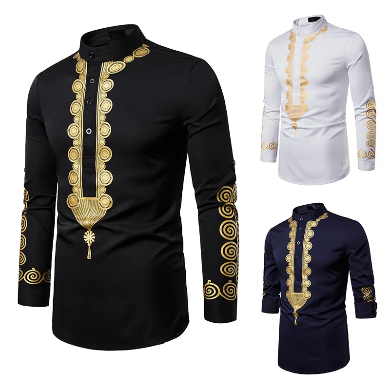 Повседневная рубашка мужская одежда Рубашки Африканский стиль chemise homme модные camisa masculina Фитнес рубашка с принтом