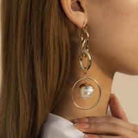 bohemian long imitation pearl big round earrings chain earrings womens gold pendant earrings jewelry gifts wholesale 2021
