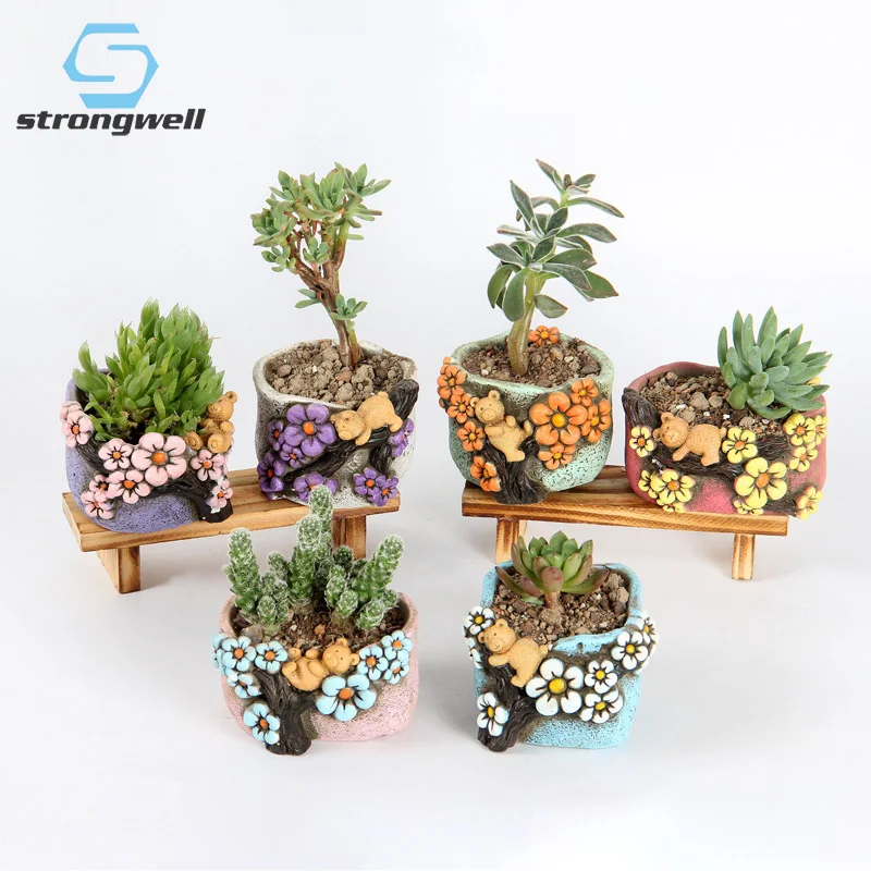 Strongwell корейский Медведь Рельефный цветочный горшок цемент мясистый ручная