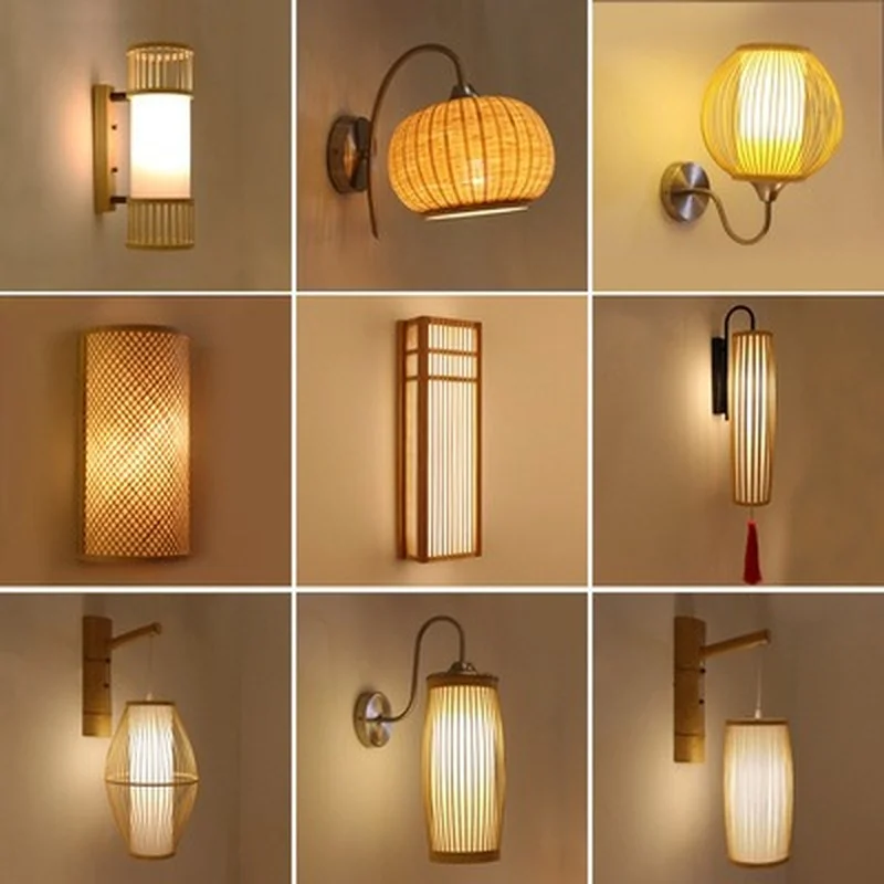 Japanese style bamboo wall lamp bedroom bedside corridor aisle staircase log led lamp new Zen creative hotel wall sconce lamp