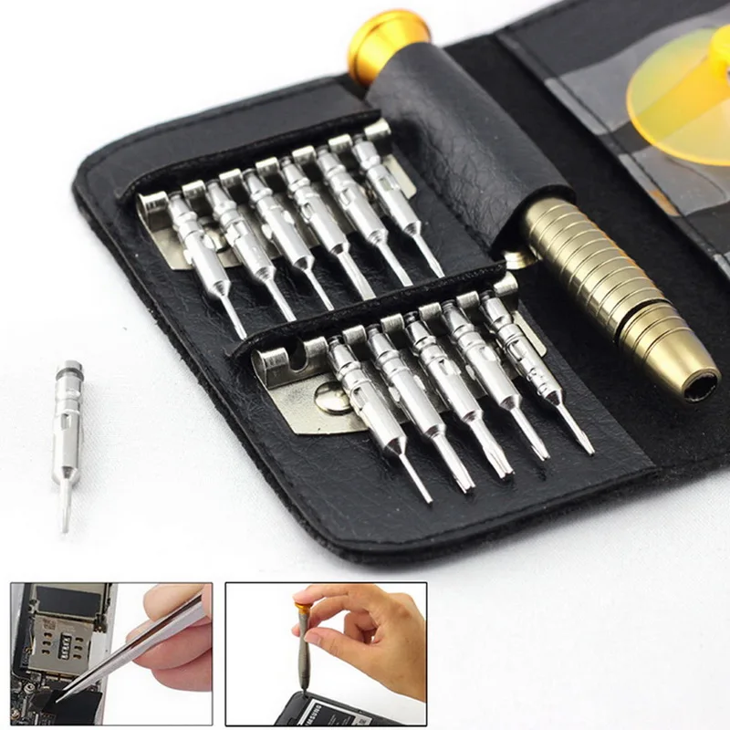 16 в 1 Набор отверток мини прецизионные отвертки биты кожаный чехол комплект