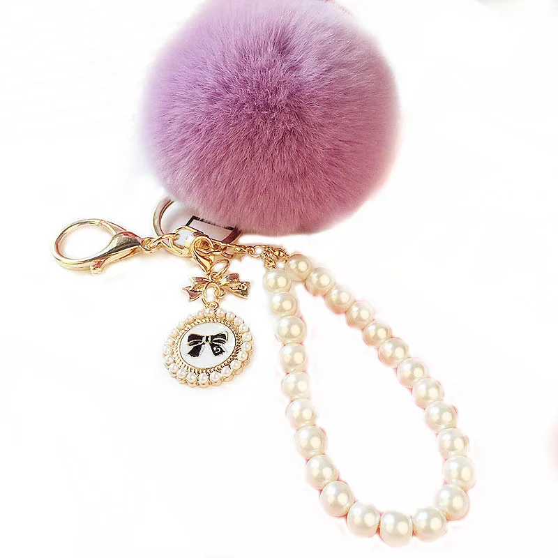 

Cute Pearl Chain Plush 8cm Imitation Rabbit Hair Ball Keychain Female Bag Pendant Hair Ball Car Pendant Keyring
