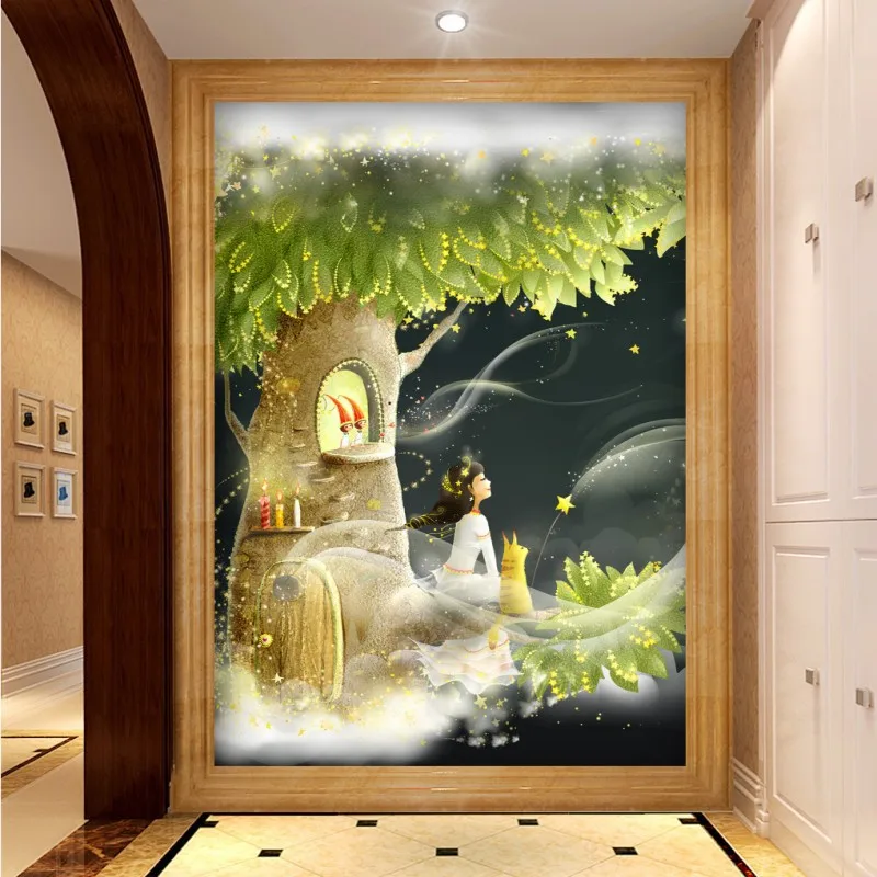 

Dropship Photo Wallpaper Dream Tree Mural Cartoon Character Background Wallpaper Bedroom Restaurant High Quality Entrance Mural