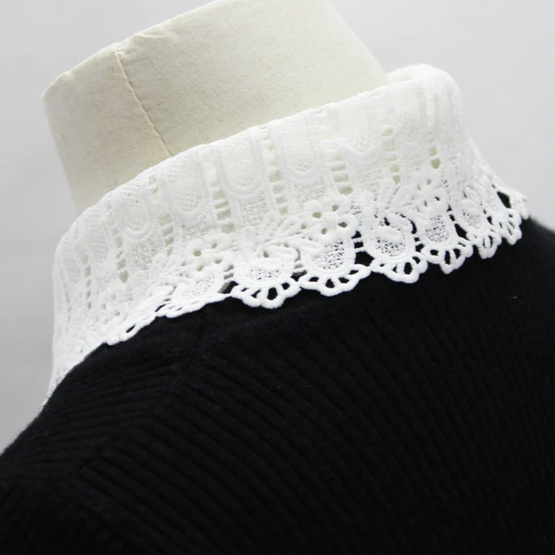 

Women Embroidery Hollow Lace Lapel Fake Collar Button Detachable Half Shirt Tops