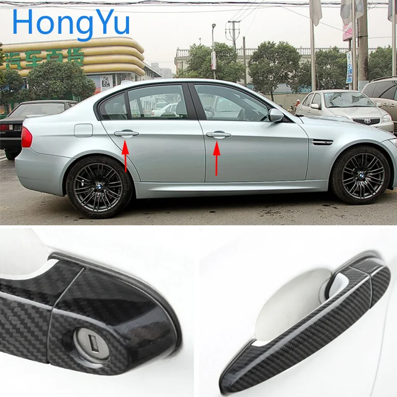 For BMW Carbon Fiber Auto Door Handle Knob Exterior Trim Covers for BMW M3 F80 2009 - 2018 Sticker