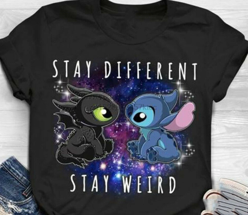 Стежка и Беззубик оставаться разных Stay Weird футболка Черная хлопковая Для мужчин