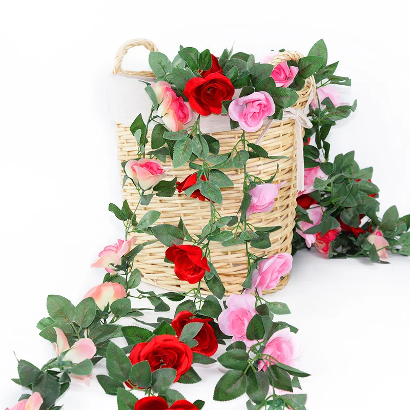 

2.2M Artificial Flowers Rattan Silk Rose Leaves Garland Wedding Decoration Home Party Room Garden Arch DIY Fake Plant Vine Decor