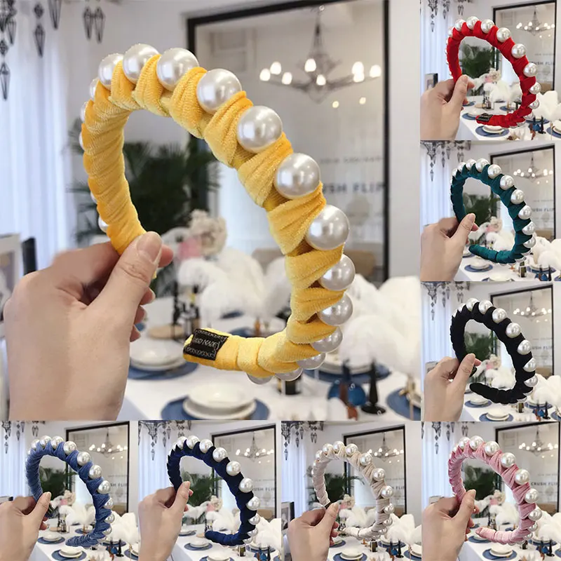 

Big Pearl Wrapped Gold Velvet Women Headband Wide-brimmed Hair Hoop Head Hoop Turban Fashion Ladies Elegant Hair Accessories New