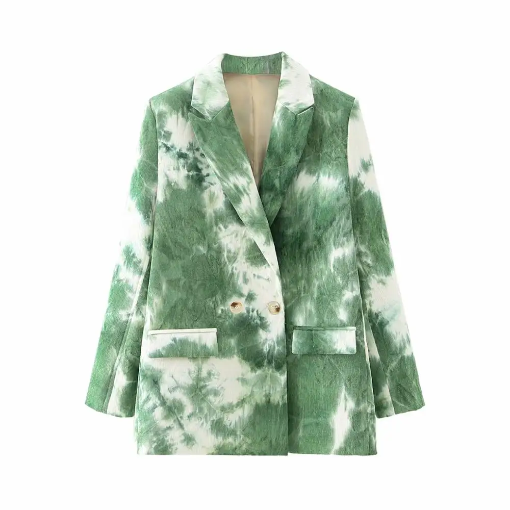 

Vintage Women Tie Dye Blazers Fashion Ladies Elegant Patchwork Long Blazer Vintage Jacket Casual Female Chic Outwears