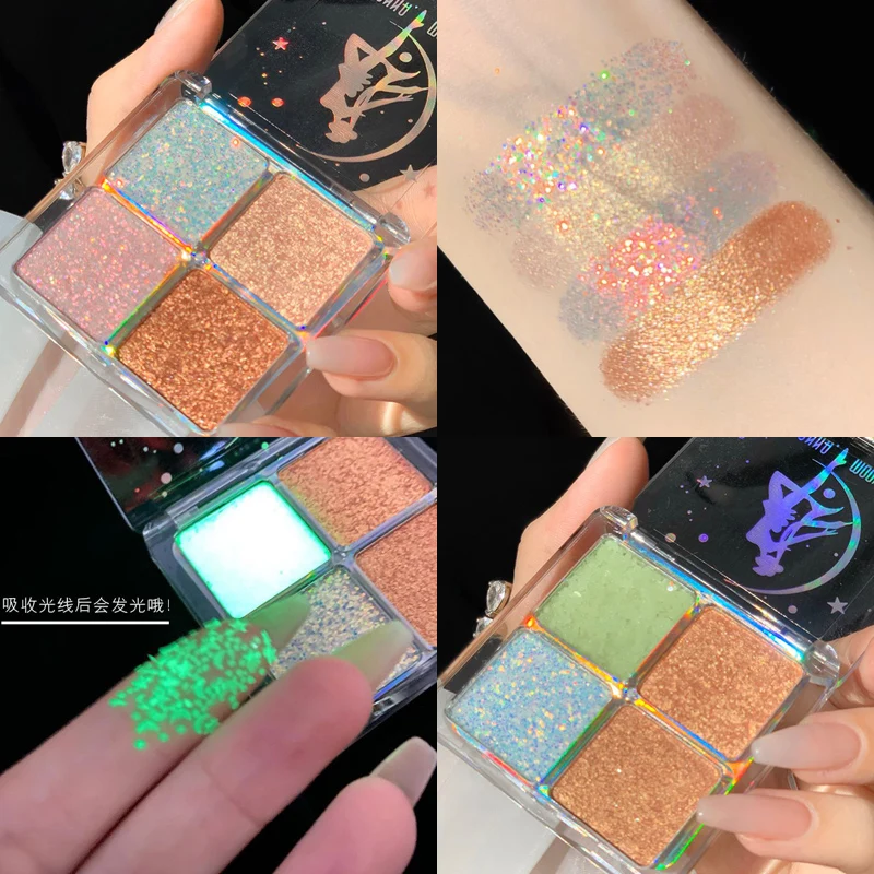 

4 Color Glitter Shimmer Matte Eyeshadow Pallete Pearlescent Diamond Makeup Palette Pigmented Metallic Eyeshadow Palette Cosmetic