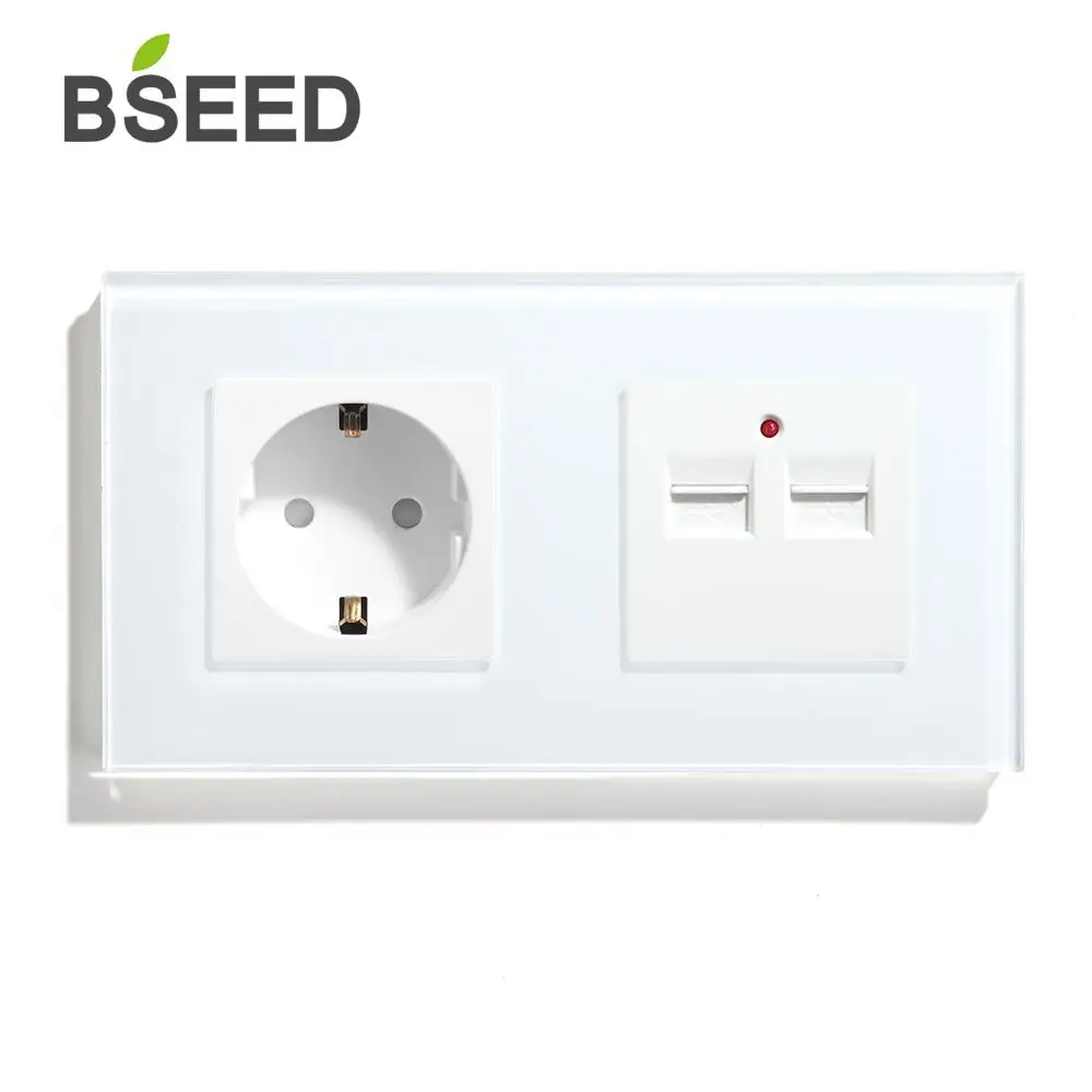 

Bseed EU Standard Wall Socket With Double USB Socket With Crystal Panel Black White Golden Color 157mm