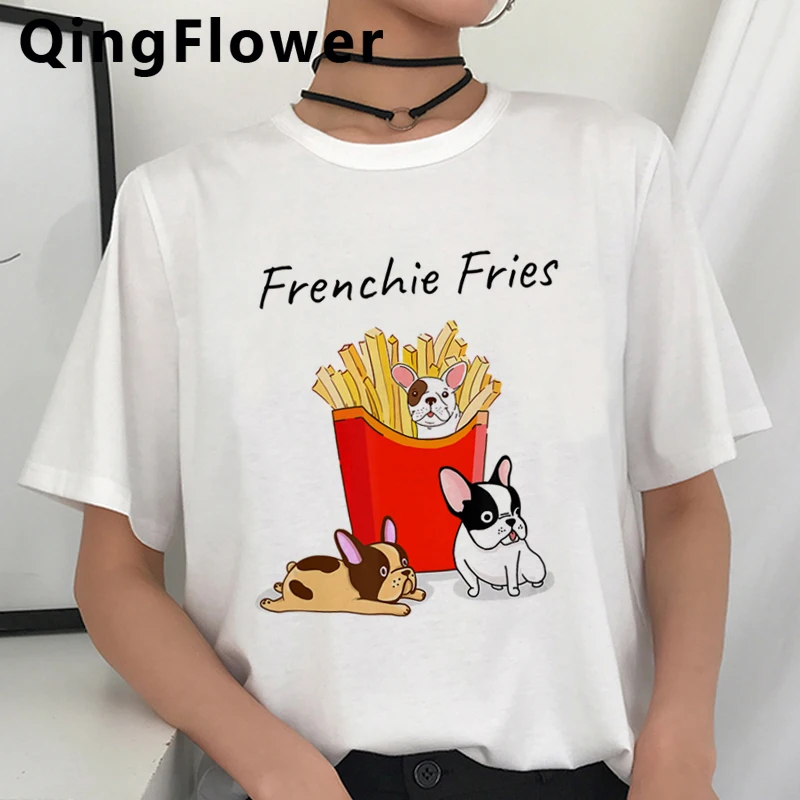Футболка женская с принтом французского бульдога милая мультяшная футболка