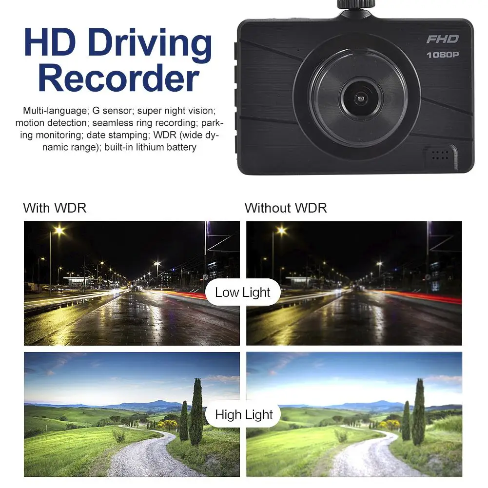 Высокой четкости вождения рекордер 1080P Многоязычный DVR с 3 5 дюймов регистратор