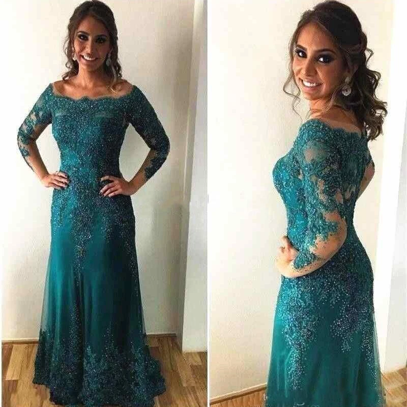 

Vintage Mother of The Bride Dresses A-line Long Sleeve Floor-Length Wedding Party Gowns Appliques Mother Dresses for Wedding