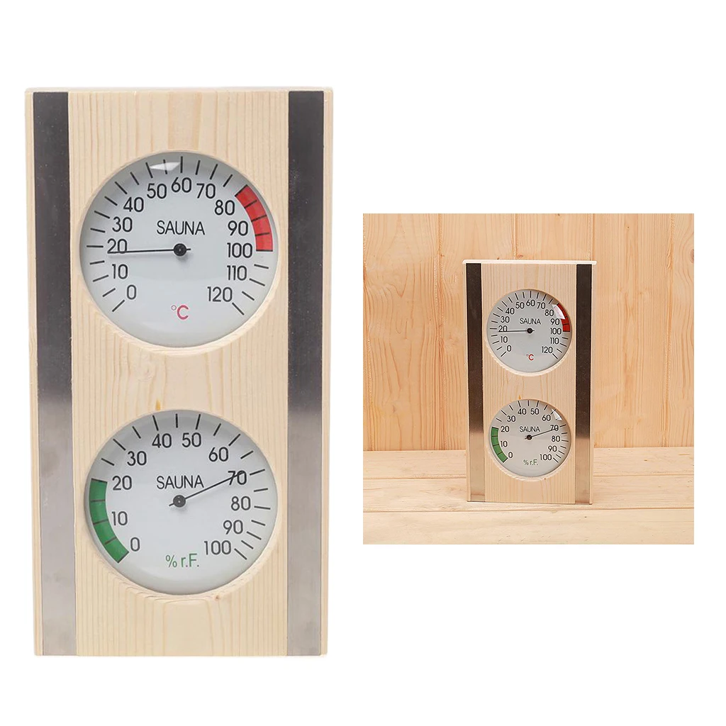 

1pc Pine Wood Sauna Thermometer Hygrometer Vertical Wood Hygrothermograph Indoor Temp&Humidity Measurement