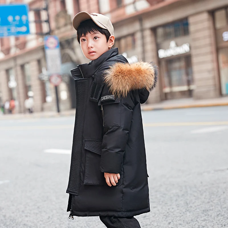 2019 г. Теплые детские пуховики Длинная модель утепленная верхняя одежда на утином