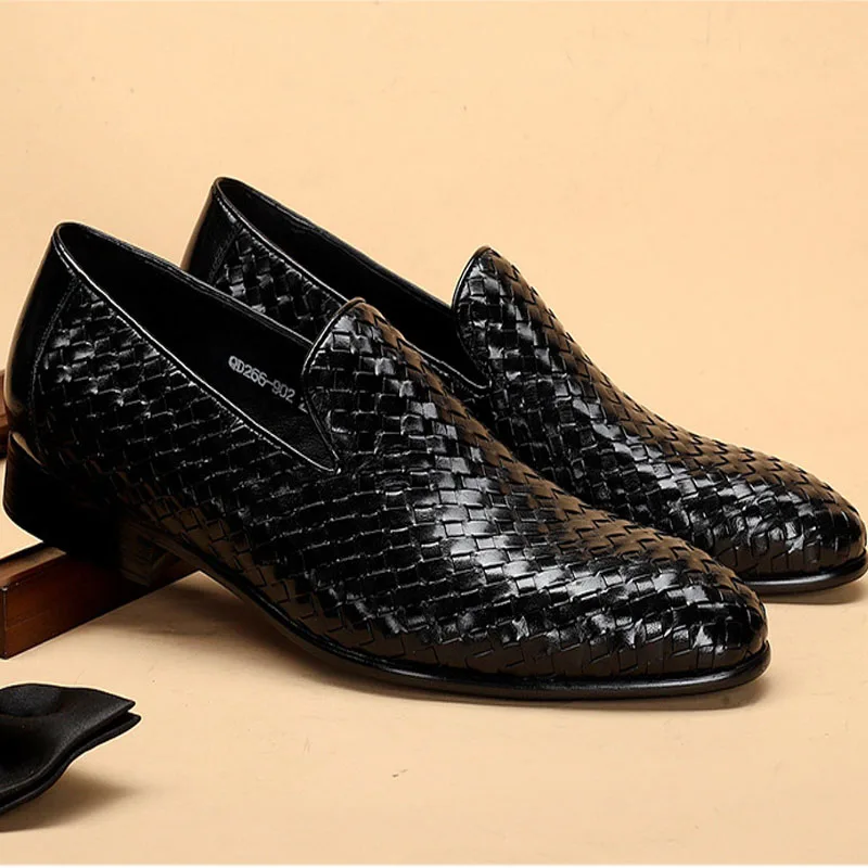 

100% Genuine Leather Weaving Style Dress Formal Shoes for Suit Casual Flats Wedding Party Driving Business Oxfords Shoes Men F29