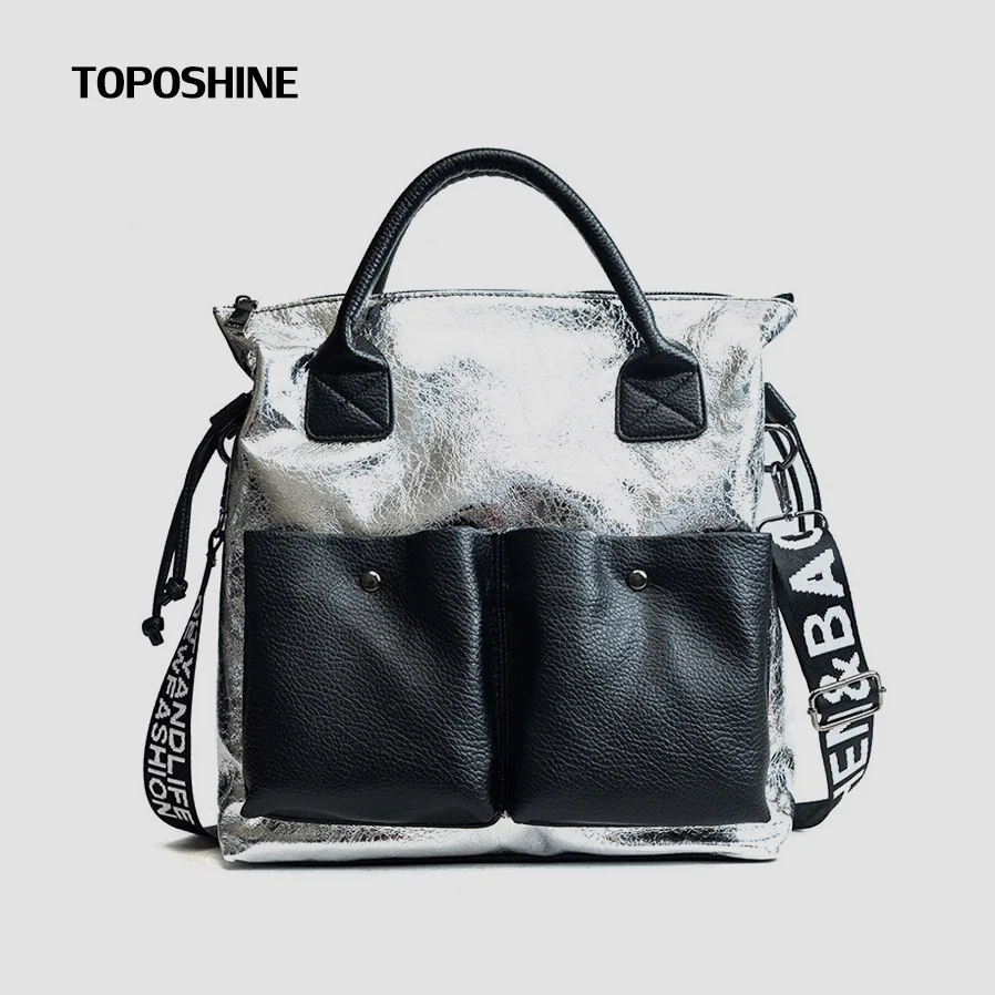 Toposhine-Bolso de compras de gran capacidad para mujer, bolsa de hombro informal con doble