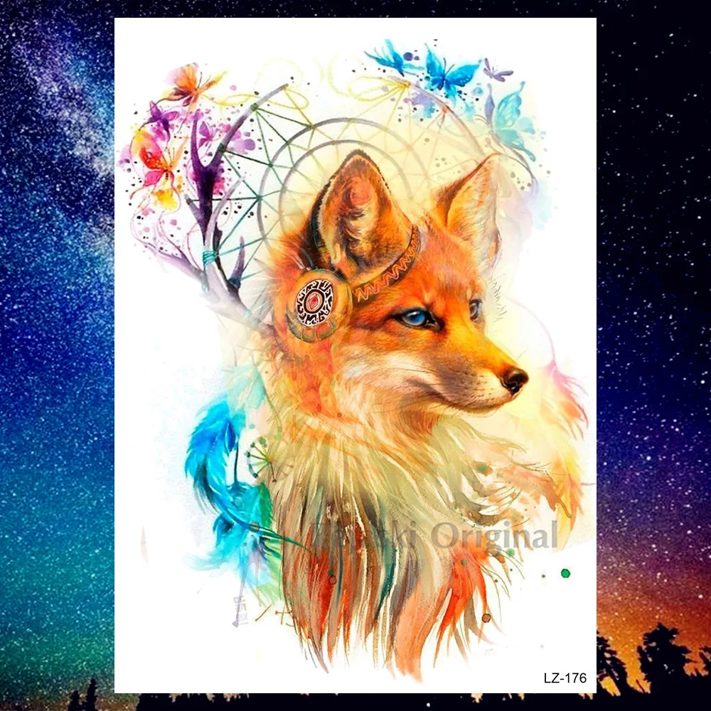 DIY Geometric Wolf Temporary Tattoos For Women Men Body Art Arm Tattoos Sticker Realistic Fake Dreamcatcher Coyote Flower Tatoos