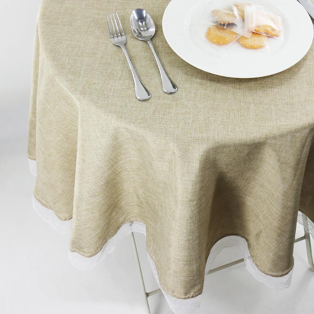 Кружевная скатерть для стола однотонная круглая из искусственного льна в