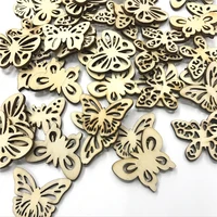 100pcs 33mm diy craft wood blank butterfly pattern embellishments wood color wedding love tags string hanging pendants