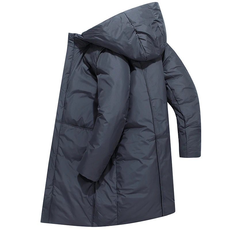 2021 winter new down jacket slim handsome men's hooded long thickened leisure warm coat fashion brand White duck down Windproof