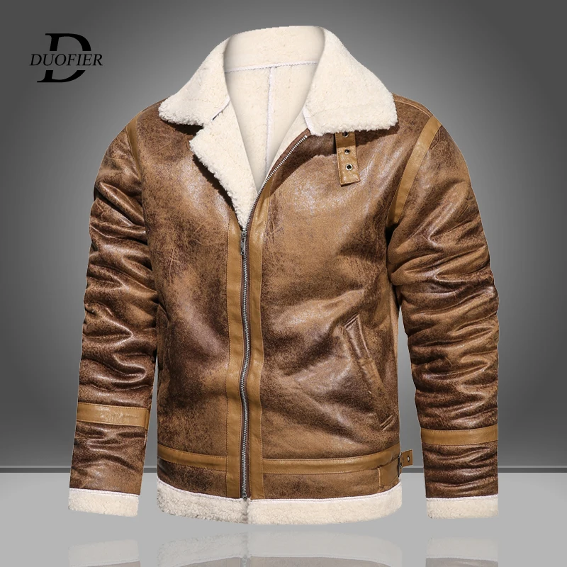 

Новинка 2023, мужские кожаные куртки на осень и зиму, модное мужское пальто на флисе с толстым теплым меховым воротником, Повседневная Высококачественная верхняя одежда, пальто из искусственной кожи