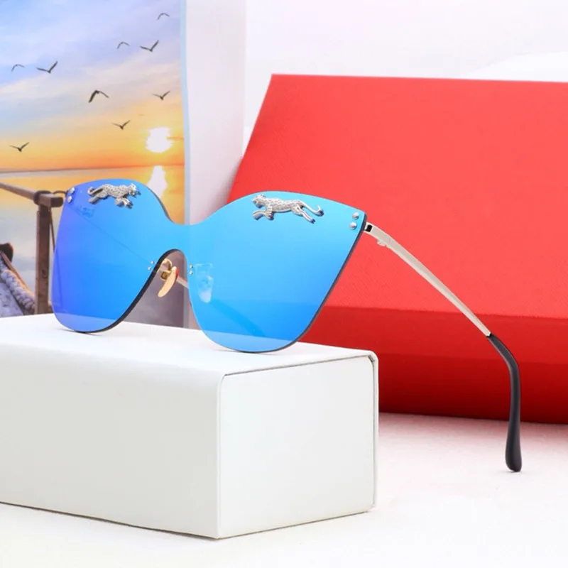 

Women Sunglasses With Original Brand Women Cat Eye Frameless Glasses Men Driving Mirror Cool Animal Decoration Thickness Mirror