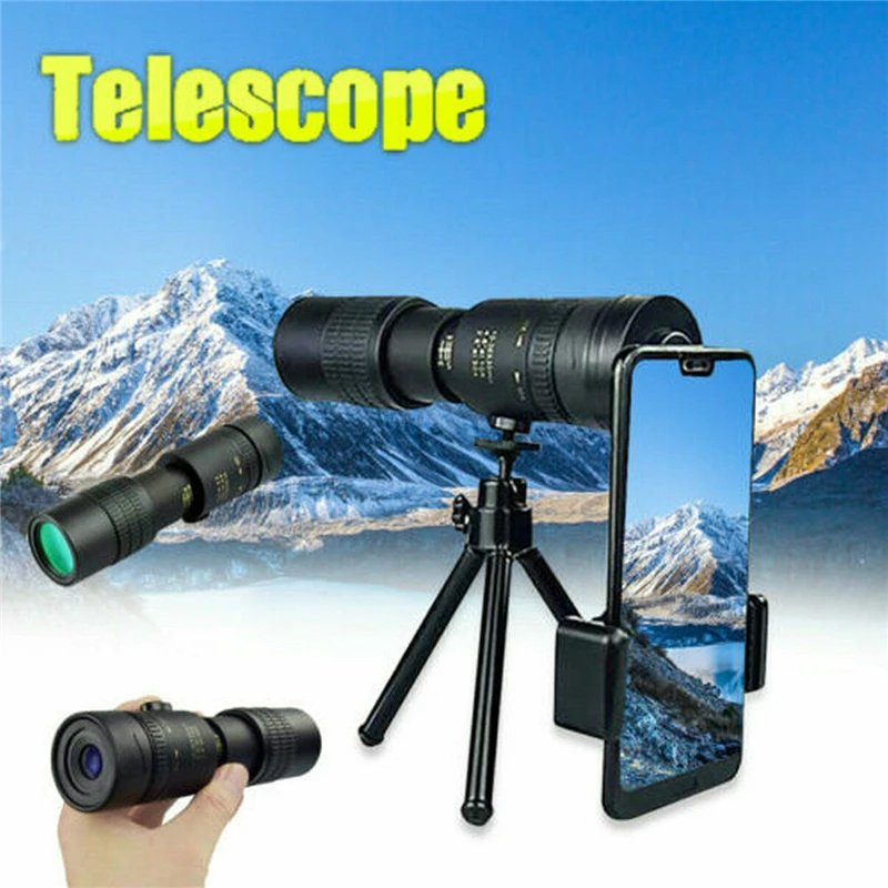 

10-300X40mm Rubber Monocular Telescope Super Telephoto Zoom Monocular with BAK4 Prism Lens With Tripod Clip Mobile Phone Holder