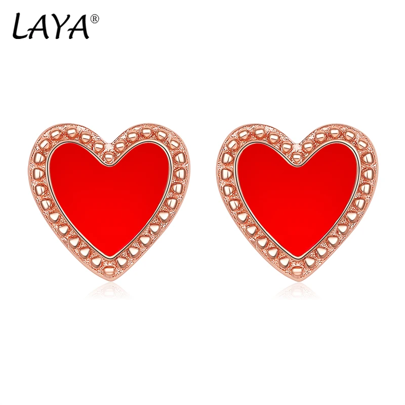 

Laya Genuine 925 Sterling Minimalist Geometric Enamel Heart Studs Earrings For Women Wedding Jewelry Accessories