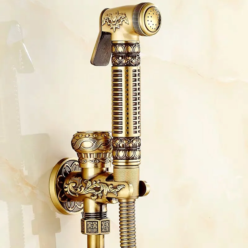 

Bidet Spray Gun Kit Antique/Gold Copper Bathroom Accessory Pattern Design Single Cold Spray Gun Wash Garden Toilet Corner Clean