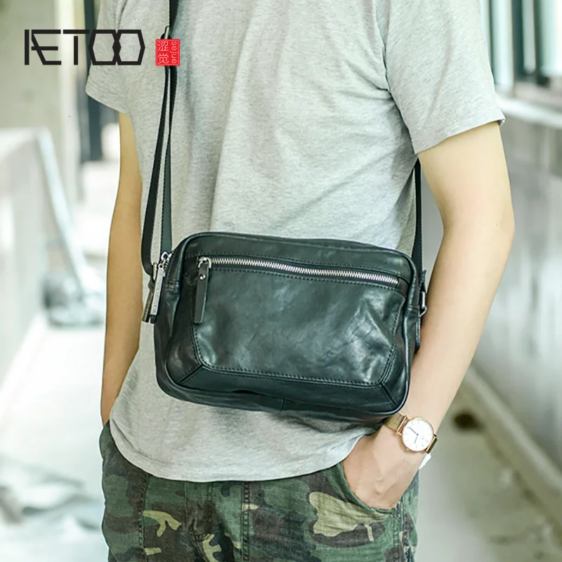 

Сумка через плечо AETOO Мужская, повседневная кожаная сумка-мессенджер, ручной работы