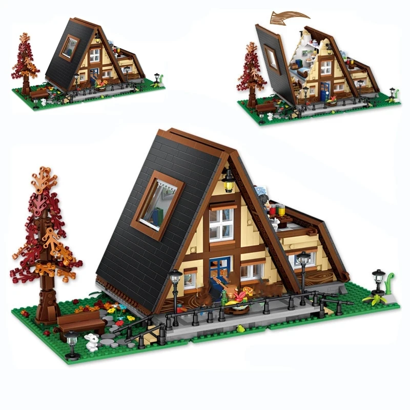 

2021 г., городская деревня, треугольная кабина, мини-коттедж, модель MOC, конструктор «сделай сам», развивающие игрушки, рождественские подарки