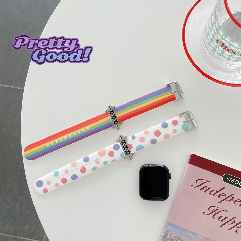

For Apple Watch band 44/40/ 38/42mm colorful rainbow Strap Silicone smartwatch watchband bracelet iWatch 3 4 5 6 se band