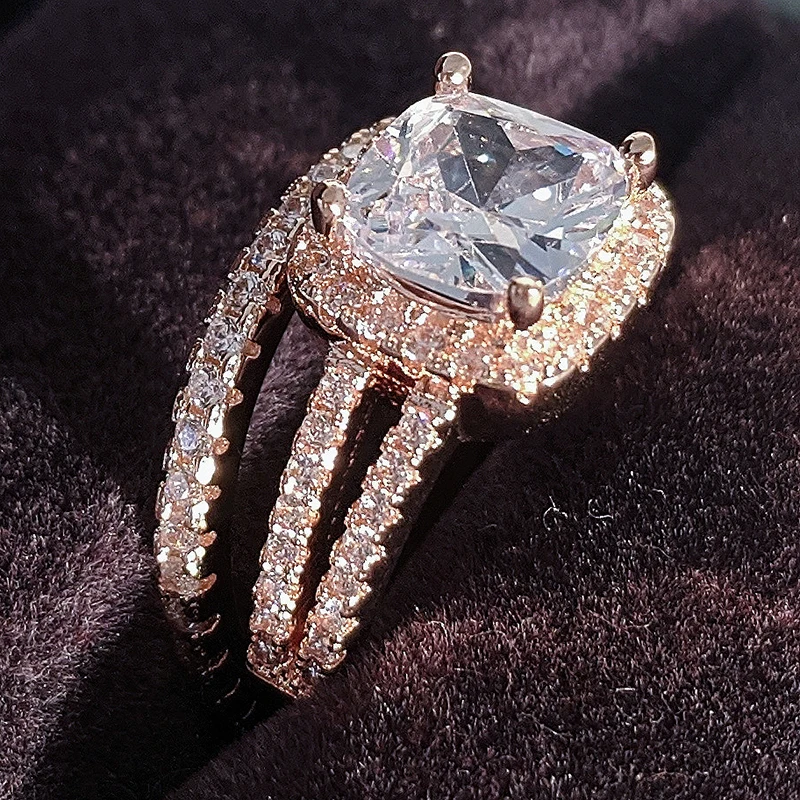 Розовое золото Цвет 925 серебро обручальное кольцо комплект ювелирных изделий для