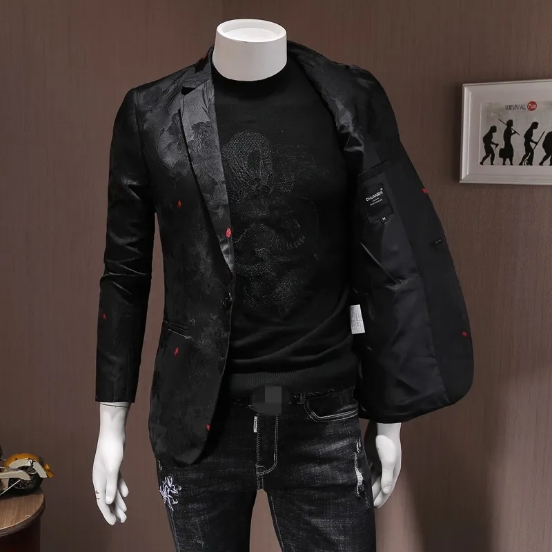 Бренд Для мужчин Блейзер вышивка приталенный с одной пуговицей пиджак 2020 осень