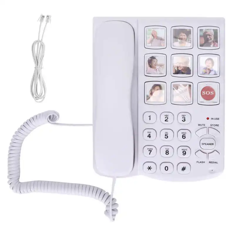 

Big Button Telephone Amplified Photo Memory Corded Landline Energy Saving SOS One Touch Dial Easy To Read for Seniors Elderly